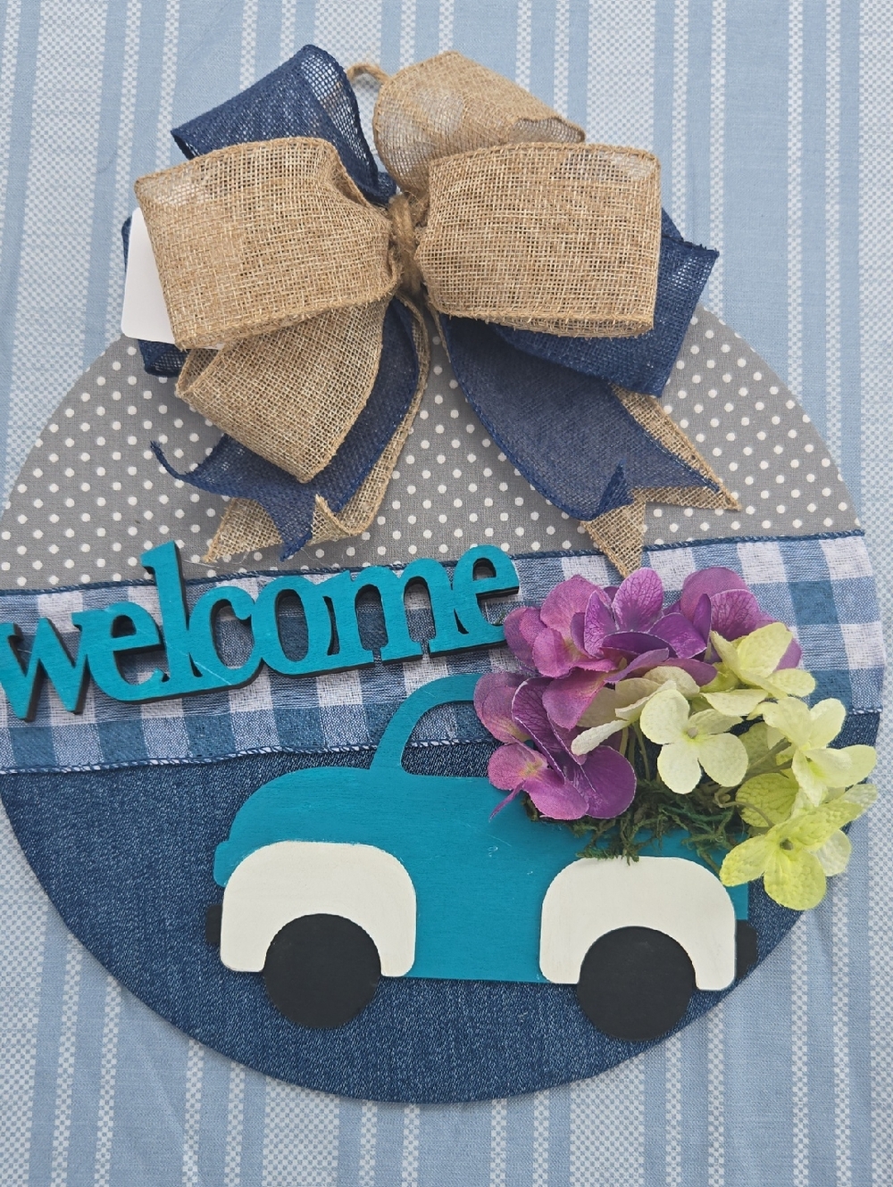 Welcome Teal Car Floral Door Hanger by